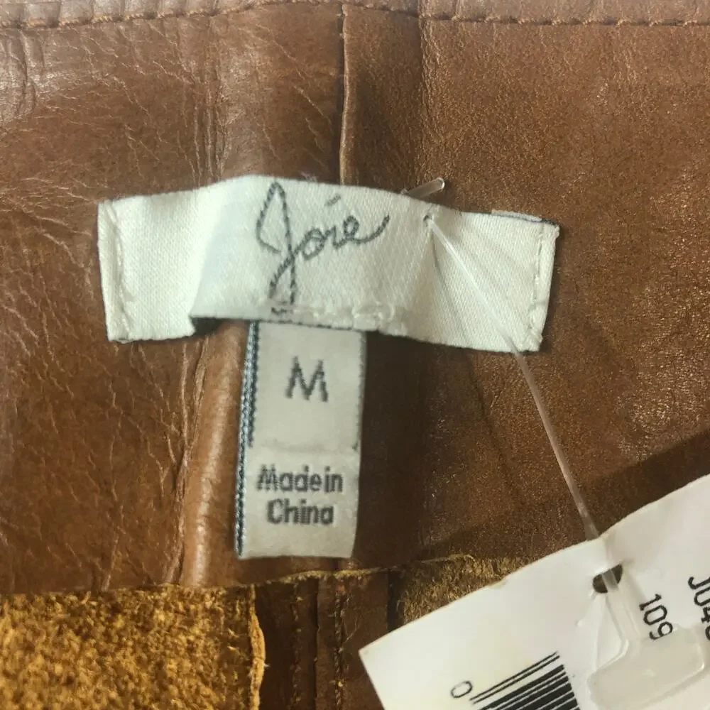 Joie Cognac Felicia Leather Mini Skirt - Size Medium